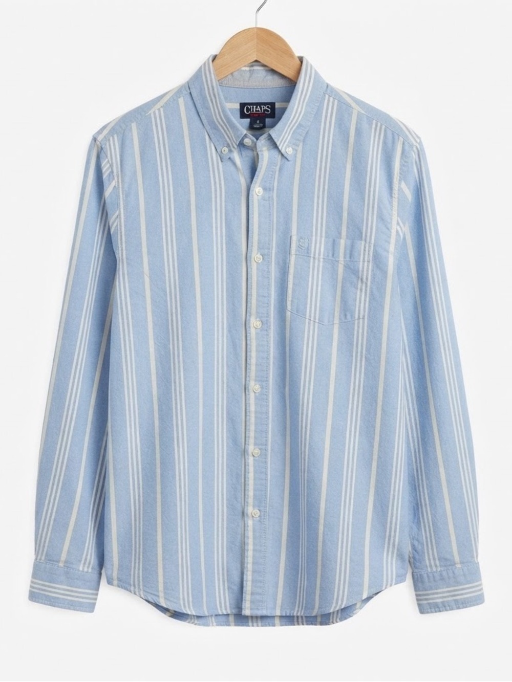 Chaps Stripe Button Down Shirt Blue White Yellow Green MEDIUM